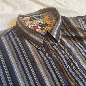 I Miller Men Striped Long Sleeve Shirt Sz XXL Flip Cuffs 100% Cotton